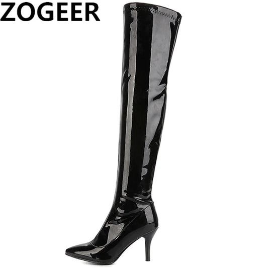 Nightclub Sensation: Crossdresser Thigh-High Over-the-Knee Boots in Sexy Patent Leather - Size 48