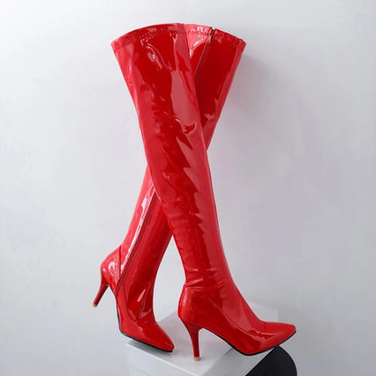 Nightclub Sensation: Crossdresser Thigh-High Over-the-Knee Boots in Sexy Patent Leather - Size 48