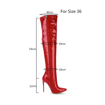 Nightclub Elegance: Red Heel Thigh-High Boots for Crossdressers - Elastic and Sexy in Large Size 45