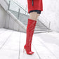 Nightclub Elegance: Red Heel Thigh-High Boots for Crossdressers - Elastic and Sexy in Large Size 45