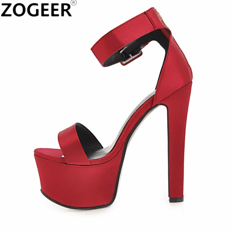 6.3 in (16 cm) Platform Sandals in Extended Sizes for Crossdressers - Style 2 - Image 1