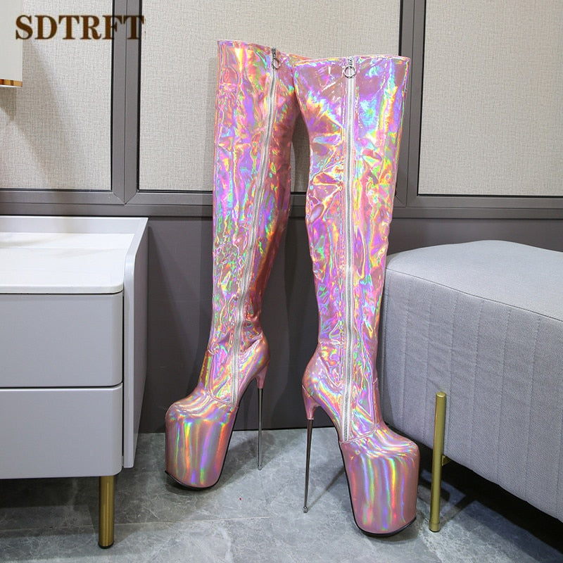 11.8 in (30 cm) Thigh-High Platform Boots in Extended Sizes for Crossdressers - Image 6