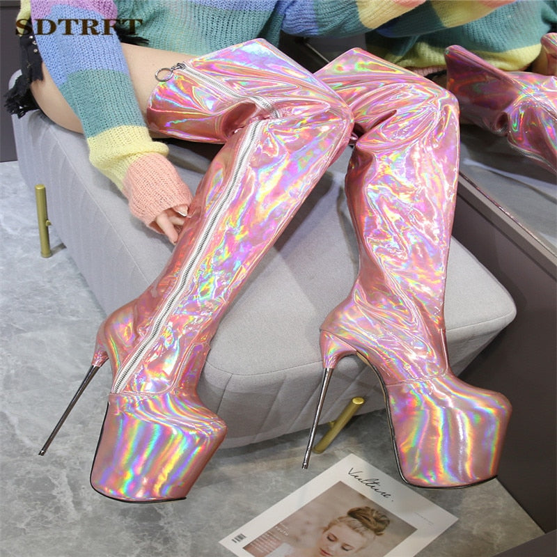 11.8 in (30 cm) Thigh-High Platform Boots in Extended Sizes for Crossdressers - Image 10