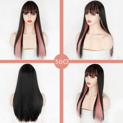 Double-Layered Pink and Black Synthetic Hair Wig for Crossdressers - Create an Extraordinary Look