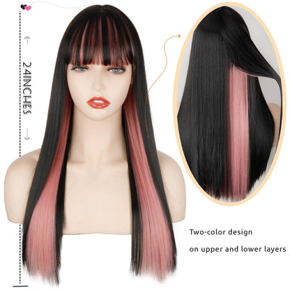 Double-Layered Pink and Black Synthetic Hair Wig for Crossdressers - Create an Extraordinary Look