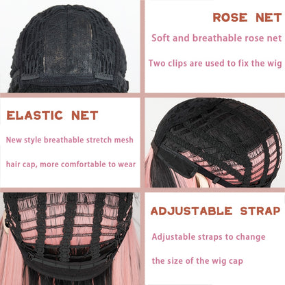 Double-Layered Pink and Black Synthetic Hair Wig for Crossdressers - Create an Extraordinary Look