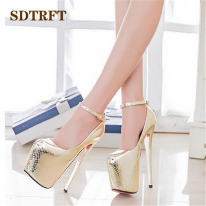 Statement-Making Platform Pumps: Gold/Silver, Patent Leather, Thin High Heels - Crossdresser Plus Sizes 34-47