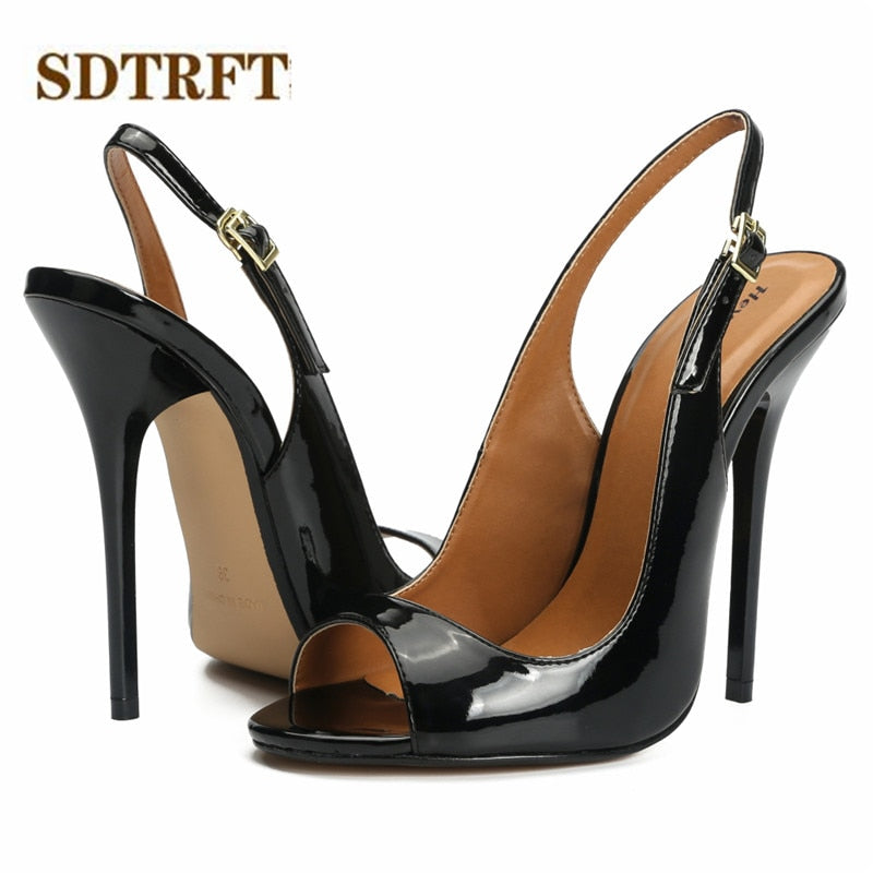 Ladies Stilettos 13cm thin high heels sexy Cosplay Buckle pumps women&#39;s wedding shoes sapato feminino Plus:45 46 47 48