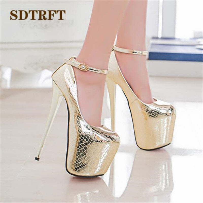 Statement-Making Platform Pumps: Gold/Silver, Patent Leather, Thin High Heels - Crossdresser Plus Sizes 34-47