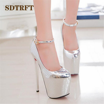 Statement-Making Platform Pumps: Gold/Silver, Patent Leather, Thin High Heels - Crossdresser Plus Sizes 34-47