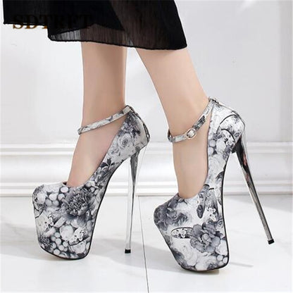 Retro Buckle Stilettos: 20cm Thin High Heels for Cosplay and Parties - Crossdresser Platform Pumps, Sizes 35-47