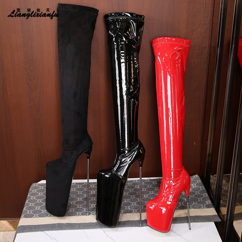 Women's 30cm Super High Heels Platform Patent Leather Pole Dance Party  Stilettos