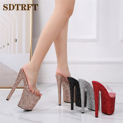 Bling Sequins Platform: Summer Ladies Nightclub Shoes with Sexy 20cm Thin High Heels - Non-slip Gladiator Slipper