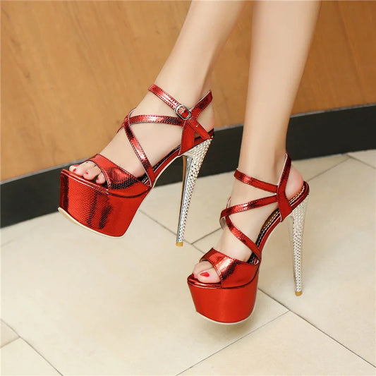 Glamorous Stilettos: Luxury Platform Sandals for Crossdressers - Sexy High Heels in Red, Silver, and White Flip Flops Fetish