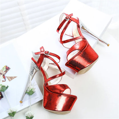 Glamorous Stilettos: Luxury Platform Sandals for Crossdressers - Sexy High Heels in Red, Silver, and White Flip Flops Fetish