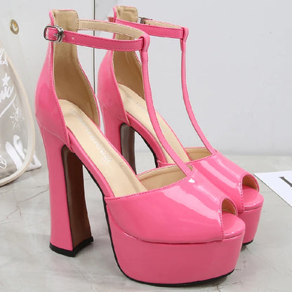 Party Glam: Crossdresser's Summer Sandals with T-Straps - High Heels Flip Flop in White, Black, Pink - Ladies' Big Size 44