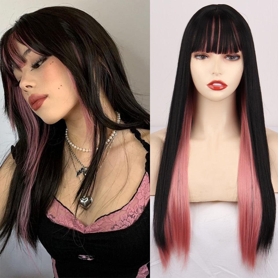 Long Two-Tone Straight Wig for Crossdressers