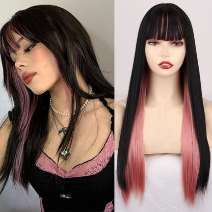 Double-Layered Pink and Black Synthetic Hair Wig for Crossdressers - Create an Extraordinary Look