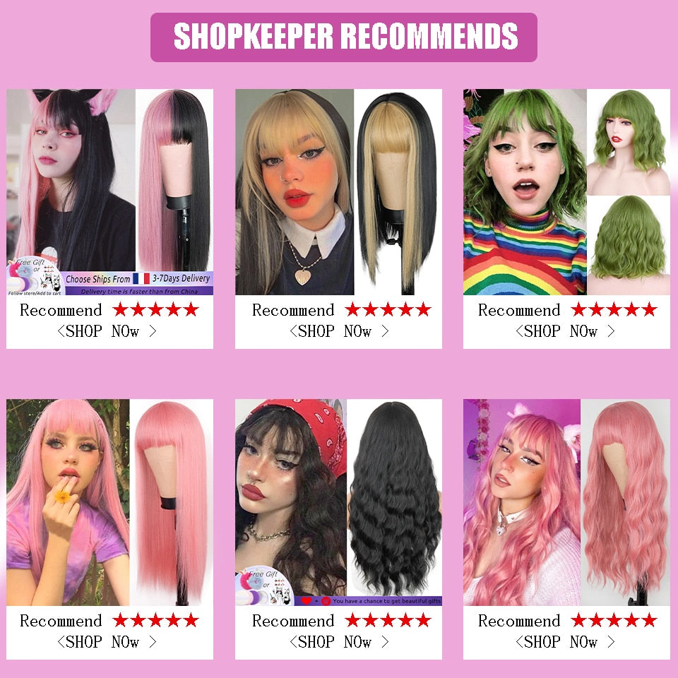 Double-Layered Pink and Black Synthetic Hair Wig for Crossdressers - Create an Extraordinary Look