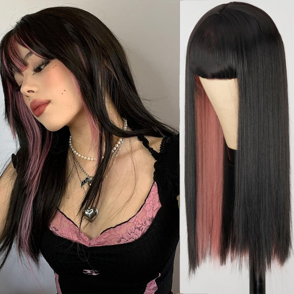 Long Two-Tone Straight Wig for Crossdressers