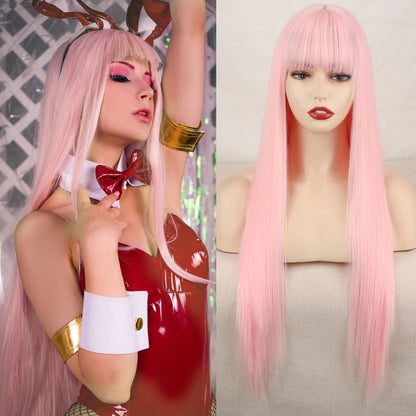 Double-Layered Pink and Black Synthetic Hair Wig for Crossdressers - Create an Extraordinary Look