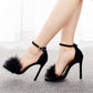 Fluffy Elegance: Crystal Queen Women's Summer Sandals with Peep Toe Stilettos and Fur Feather - High Heels in Large Sizes
