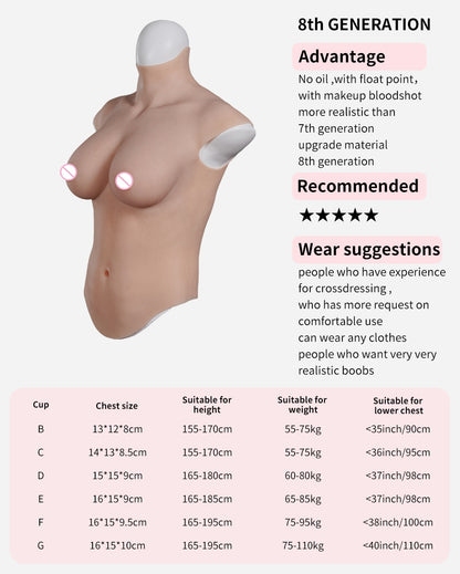 Oil-Free Silicone Breast Plate for Crossdressers and Transgender Women - H Cup Size, Natural Look