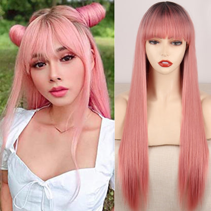 Double-Layered Pink and Black Synthetic Hair Wig for Crossdressers - Create an Extraordinary Look