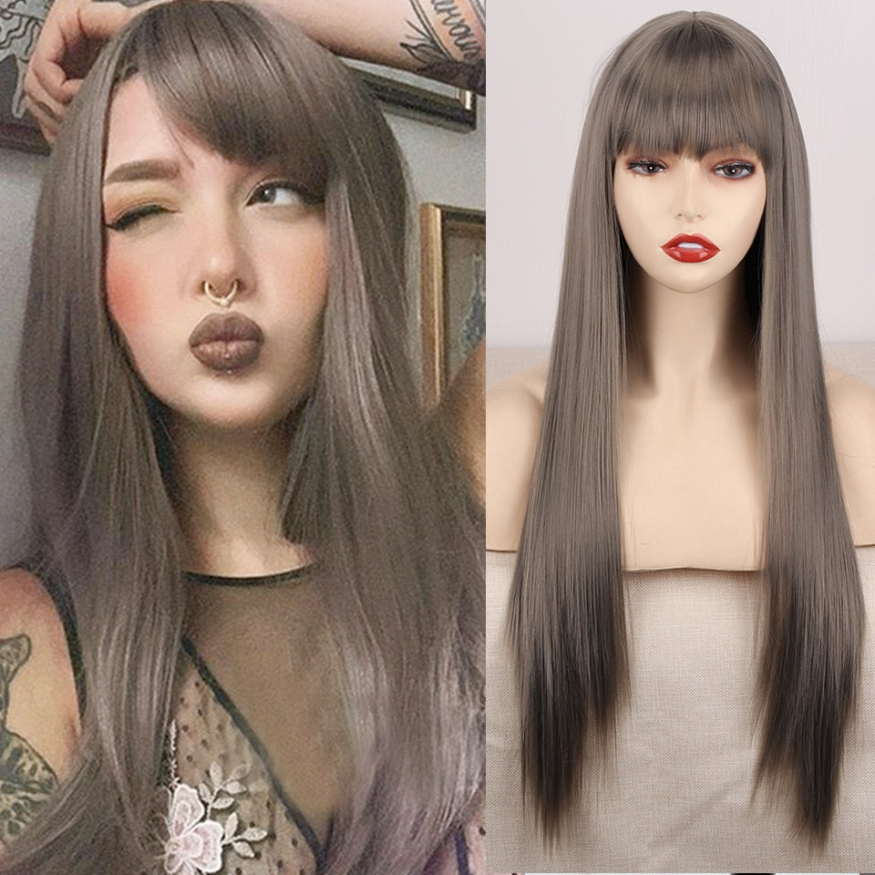 Long Two-Tone Straight Wig for Crossdressers