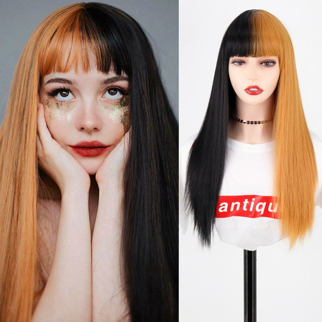 Long Two-Tone Straight Wig for Crossdressers