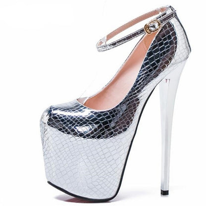 Statement-Making Platform Pumps: Gold/Silver, Patent Leather, Thin High Heels - Crossdresser Plus Sizes 34-47