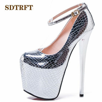 Statement-Making Platform Pumps: Gold/Silver, Patent Leather, Thin High Heels - Crossdresser Plus Sizes 34-47