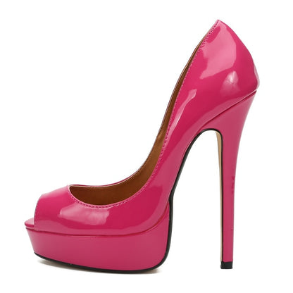 Summer Glam: Sexy Sandals for Crossdressers - Plus Size 44-48, 16cm Thin Heels, Open Toe Patent Leather Pumps