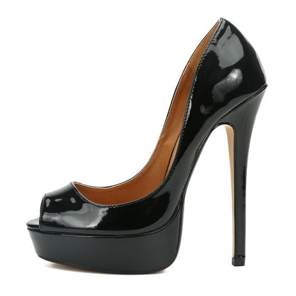 Summer Glam: Sexy Sandals for Crossdressers - Plus Size 44-48, 16cm Thin Heels, Open Toe Patent Leather Pumps