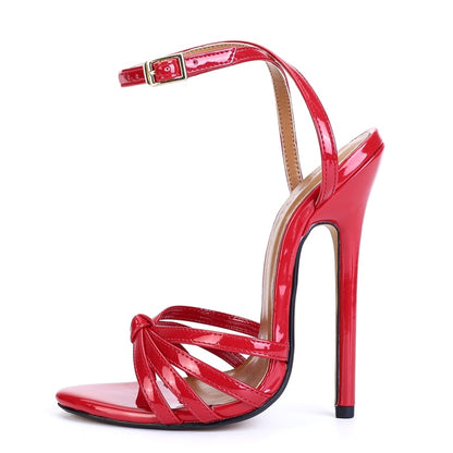 Party Sandals: 15cm Thin High Heels, Peep Toe Buckle Pumps - Crossdresser Plus Sizes 45-48