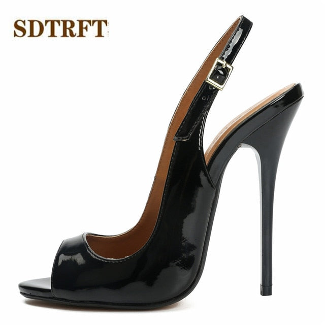 Ladies Stilettos 13cm thin high heels sexy Cosplay Buckle pumps women&#39;s wedding shoes sapato feminino Plus:45 46 47 48