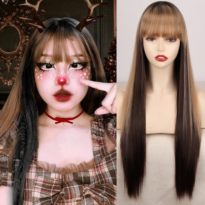 Double-Layered Pink and Black Synthetic Hair Wig for Crossdressers - Create an Extraordinary Look