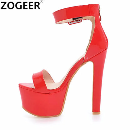 Elegant Wedding Dance: Platform Sandals with 16cm Extreme High Heels and Ankle Strap - Plus Size 45 for Crossdressers