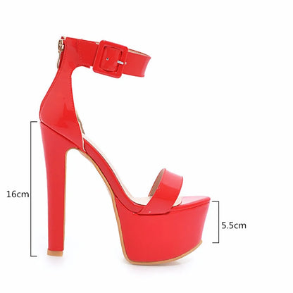 Elegant Wedding Dance: Platform Sandals with 16cm Extreme High Heels and Ankle Strap - Plus Size 45 for Crossdressers