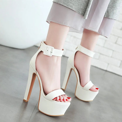 Elegant Wedding Dance: Platform Sandals with 16cm Extreme High Heels and Ankle Strap - Plus Size 45 for Crossdressers