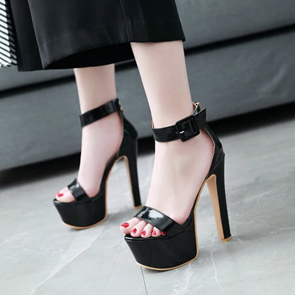 Elegant Wedding Dance: Platform Sandals with 16cm Extreme High Heels and Ankle Strap - Plus Size 45 for Crossdressers