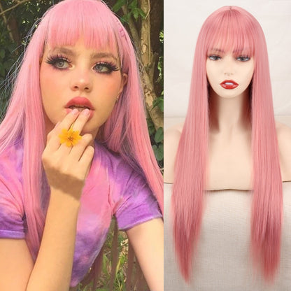 Double-Layered Pink and Black Synthetic Hair Wig for Crossdressers - Create an Extraordinary Look