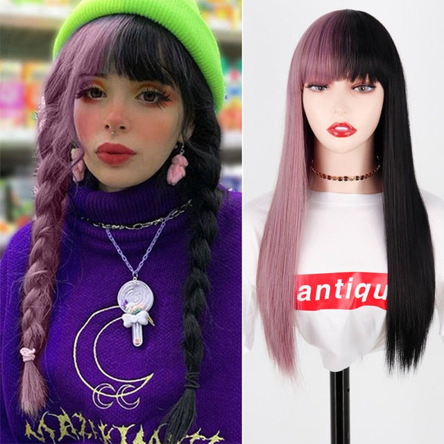 Long Two-Tone Straight Wig for Crossdressers