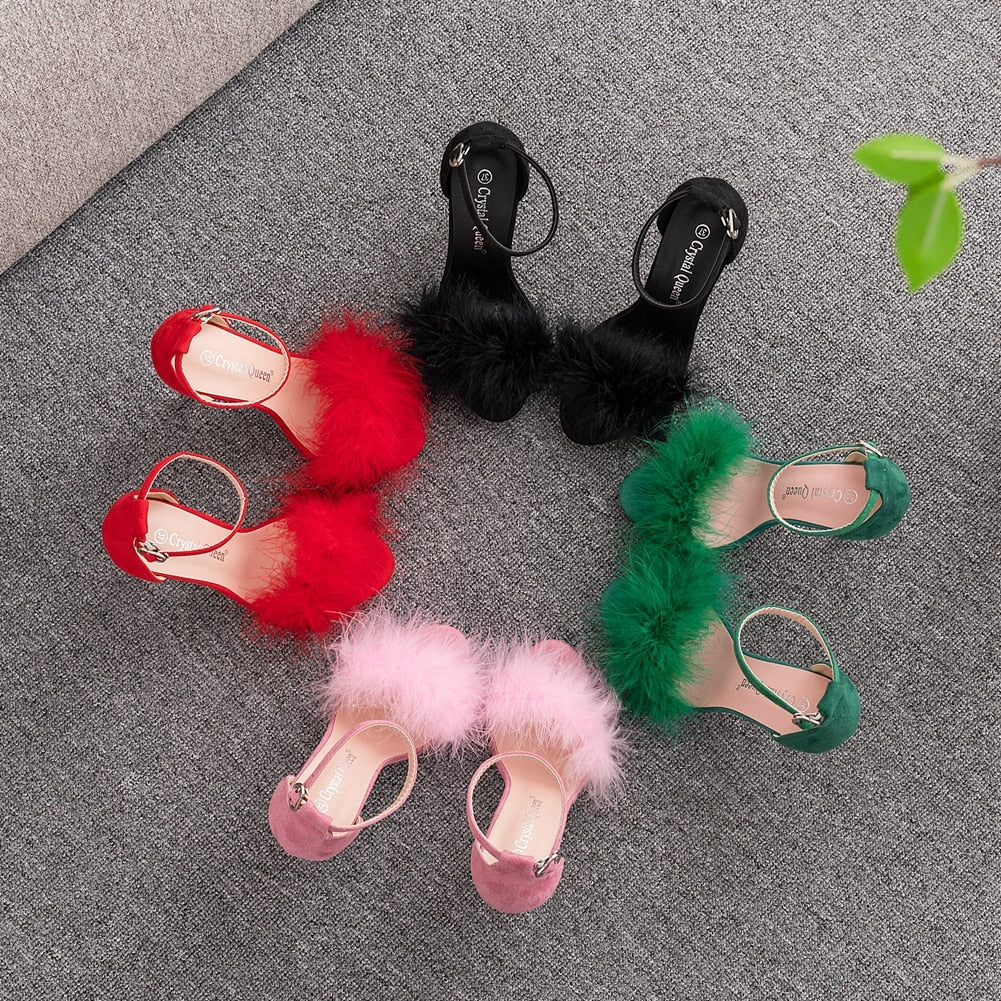 Fluffy sandals outlet heels