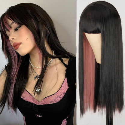 Double-Layered Pink and Black Synthetic Hair Wig for Crossdressers - Create an Extraordinary Look