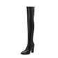 Autumn Elegance: Sexy Thigh-High Boots for Crossdressers - Elastic Leather in Black, Fetish Long Shoes in Large Size