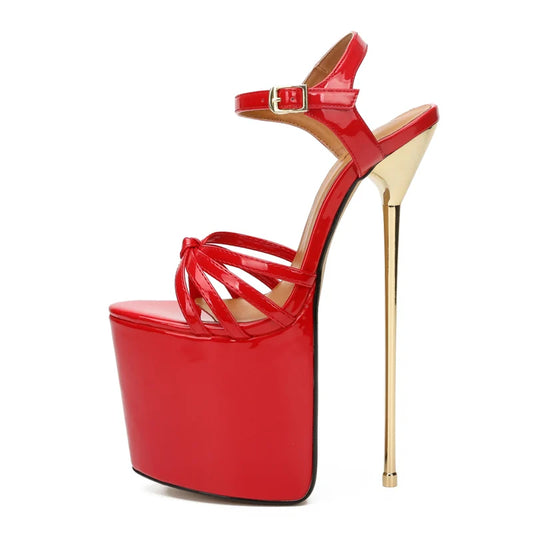 Strippers' Delight: Summer-Chic 22cm Stiletto Heel Platform Sandals in Red and White for Crossdressers