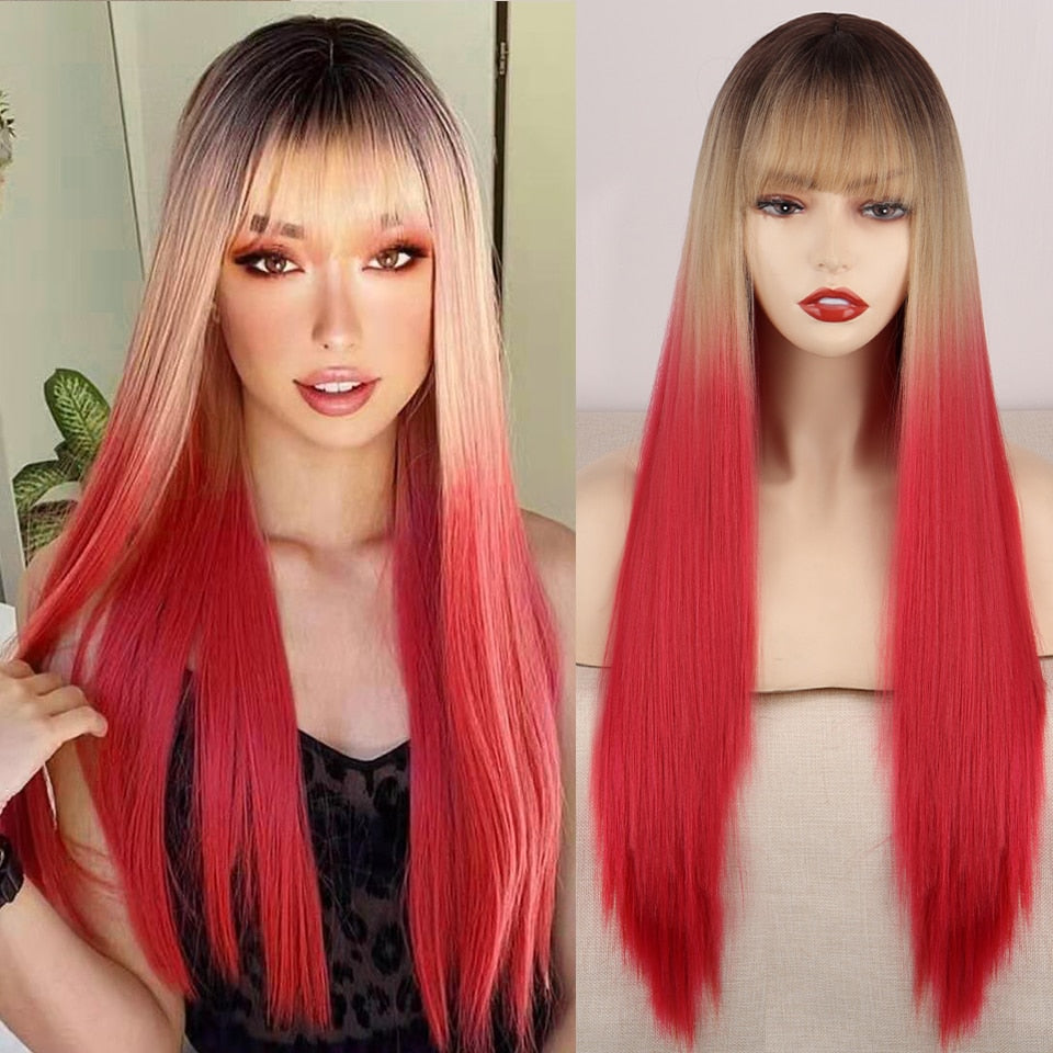 Long Two-Tone Straight Wig for Crossdressers
