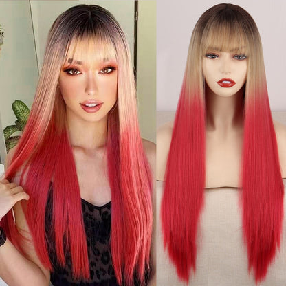 Double-Layered Pink and Black Synthetic Hair Wig for Crossdressers - Create an Extraordinary Look