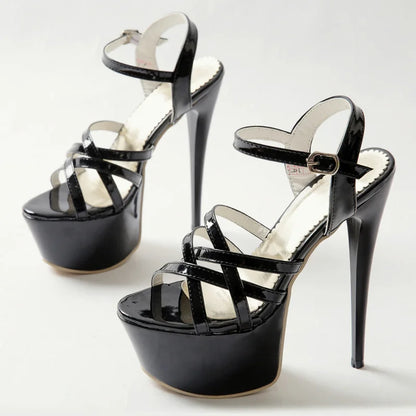 Sultry Straps: Summer-Chic Luxury Strap Sandals for Crossdressers - Red High Heels in White and Black - Perfect for Parties